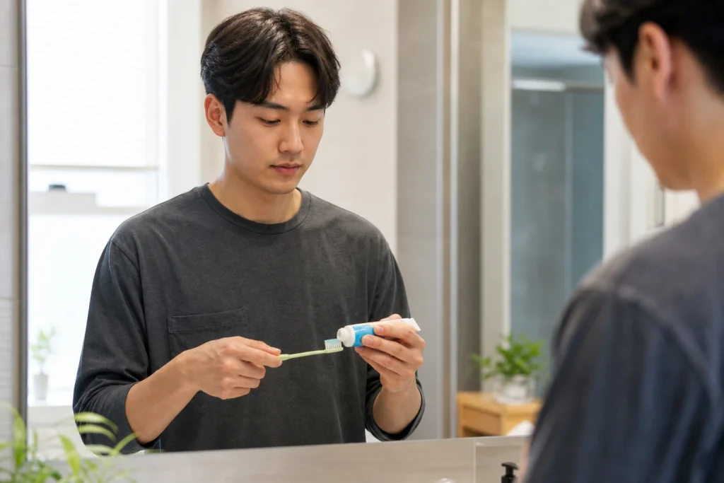 사랑니 발치 후 와인 일상 관리 장면